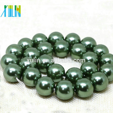 14mm Deep Green Shell Pearl Round Gemstone DIY Jewelry Making Beads